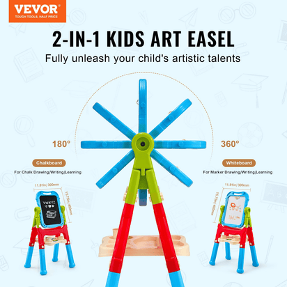 VEVOR 2-in-1 Kids Art Easel Double-Sided Magnetic Whiteboard Chalkboard Rotating - The Little Big Store