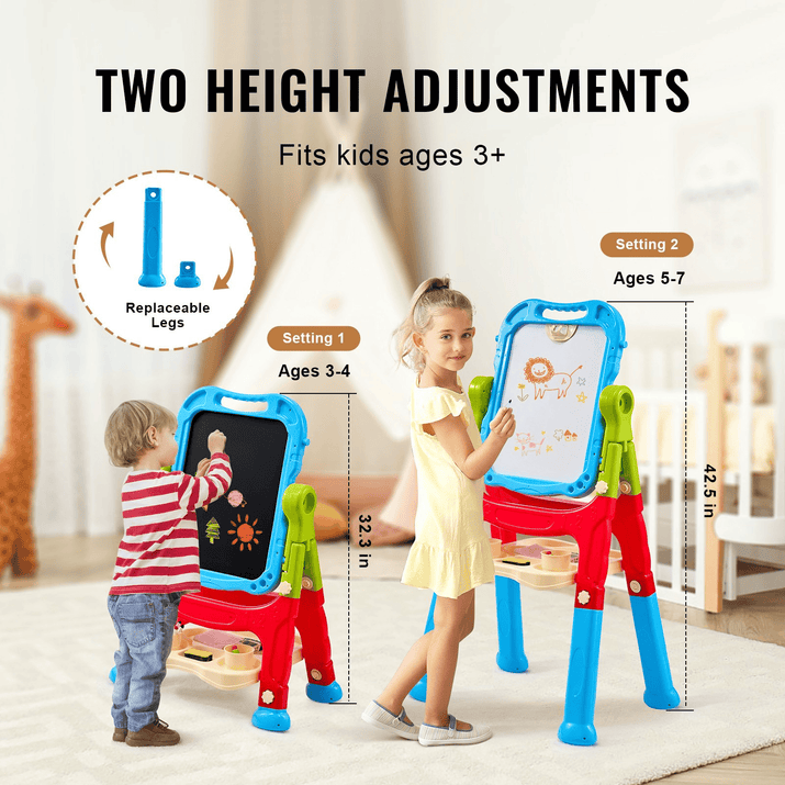VEVOR 2-in-1 Kids Art Easel Double-Sided Magnetic Whiteboard Chalkboard Rotating - The Little Big Store