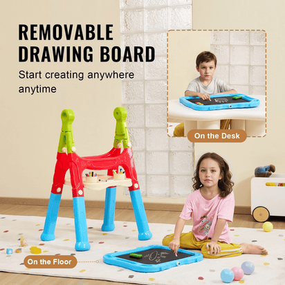 VEVOR 2-in-1 Kids Art Easel Double-Sided Magnetic Whiteboard Chalkboard Rotating - The Little Big Store