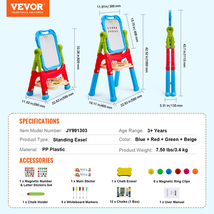 VEVOR 2-in-1 Kids Art Easel Double-Sided Magnetic Whiteboard Chalkboard Rotating - The Little Big Store