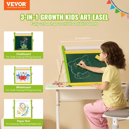 VEVOR 3-in-1 Tabletop Kids Art Easel Double-Sided Magnetic Whiteboard Chalkboard - The Little Big Store