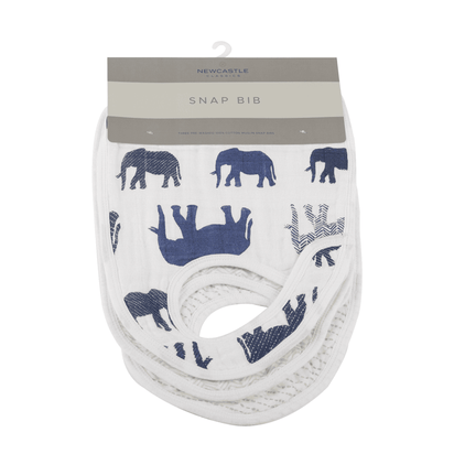 In the Wild Elephant Cotton Muslin Snap Bibs 3PK - The Little Big Store