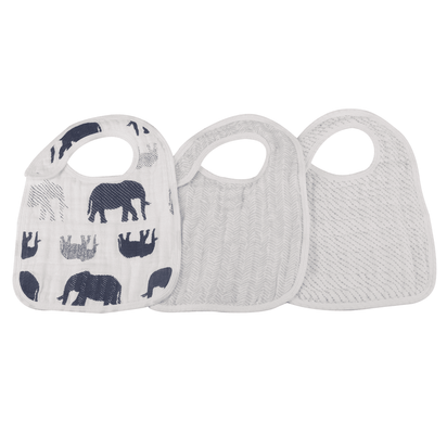 In the Wild Elephant Cotton Muslin Snap Bibs 3PK - The Little Big Store