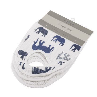 In the Wild Elephant Cotton Muslin Snap Bibs 3PK - The Little Big Store