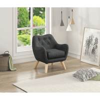 Fenix 19.5"W Gray Linen Kids Chair with Button Tufted Back and Wooden Legs - The Little Big Store