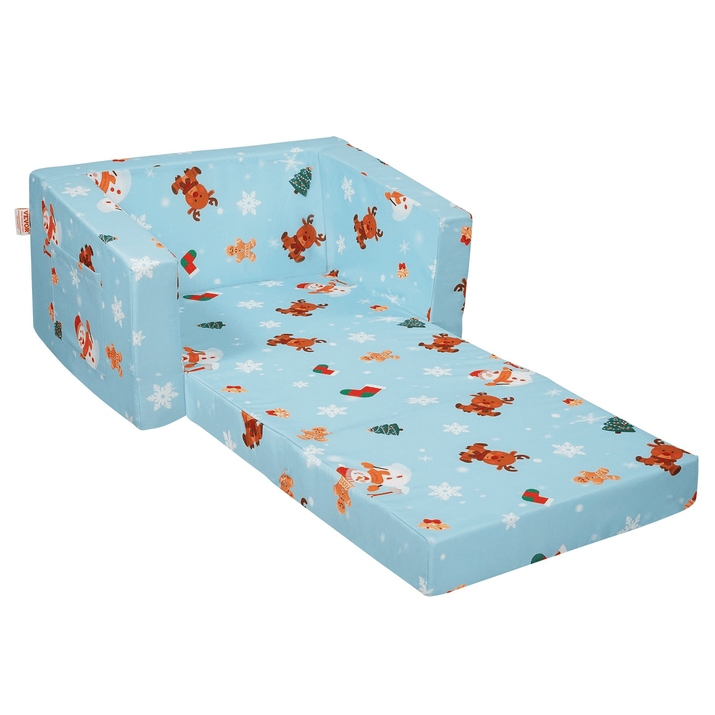 VEVOR Kids Christmas Couch, 2-in-1 Toddler Chairs Comfy, Toddler Couch Sofa Bed Fold Out, Convertible Sofa to Lounger, Kids Chair Seat Playroom Furniture for Kids Girls & Boys, Sky Blue - The Little Big Store
