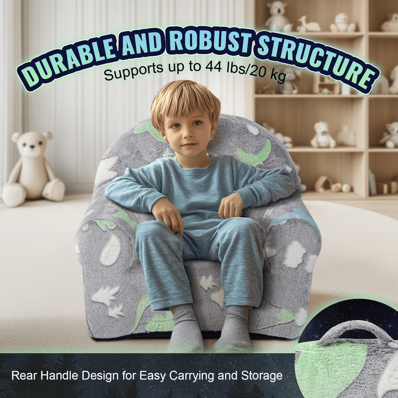 VEVOR Toddler Chair, Kids Armchair Comfy, Toddler Couch Sofa Bed Glow in The Dark, Kids Chair Seat Playroom Furniture for Kids Girls & Boys, Grey - The Little Big Store