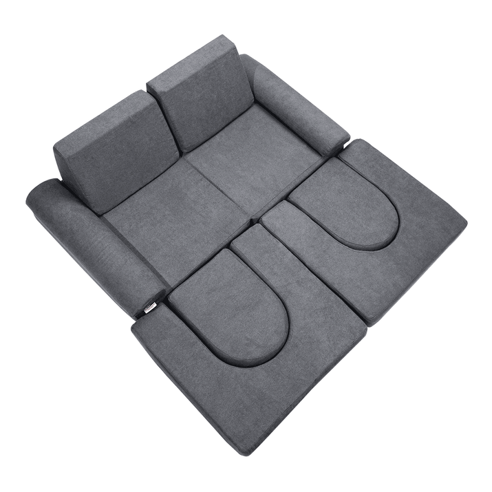 Kids Couch, 10Pcs Modular Kids Play Couch, Toddler Couch Sofa Bed, Kids Chair Seat Playroom Furniture, Kids Sofa with Removable Cover for Kids Girls & Boys, Grey - The Little Big Store