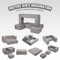 Kids Couch, 4Pcs Modular Kids Play Couch, Toddler Couch Sofa Bed, Kids Chair Seat Playroom Furniture, Child Sectional Sofa with Removable Cover for Kids Girls & Boys, Grey - The Little Big Store