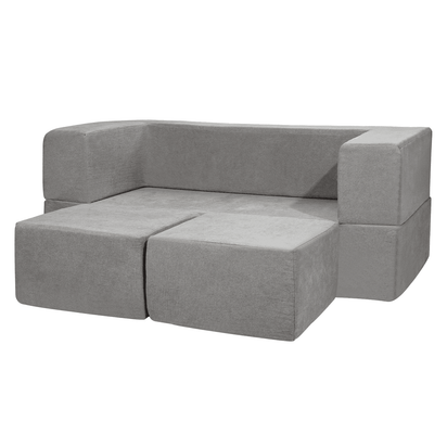 Kids Couch, 4Pcs Modular Kids Play Couch, Toddler Couch Sofa Bed, Kids Chair Seat Playroom Furniture, Child Sectional Sofa with Removable Cover for Kids Girls & Boys, Grey - The Little Big Store