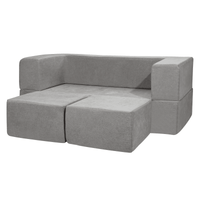 Kids Couch, 4Pcs Modular Kids Play Couch, Toddler Couch Sofa Bed, Kids Chair Seat Playroom Furniture, Child Sectional Sofa with Removable Cover for Kids Girls & Boys, Grey - The Little Big Store