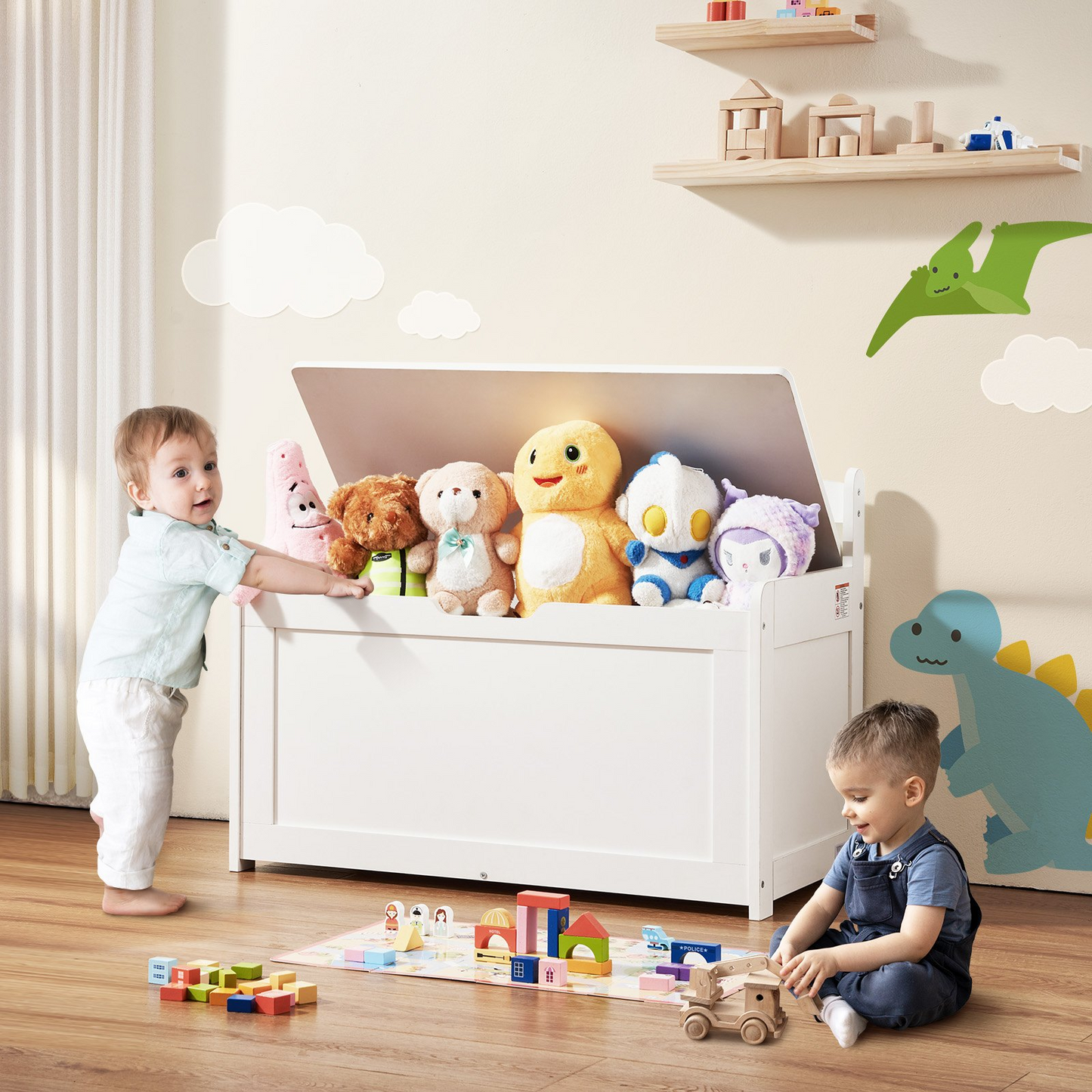 VEVOR Kids Toy Storage Bench Wooden Toy Box Chest 32.68 x 17.91 x 24.02" White - The Little Big Store