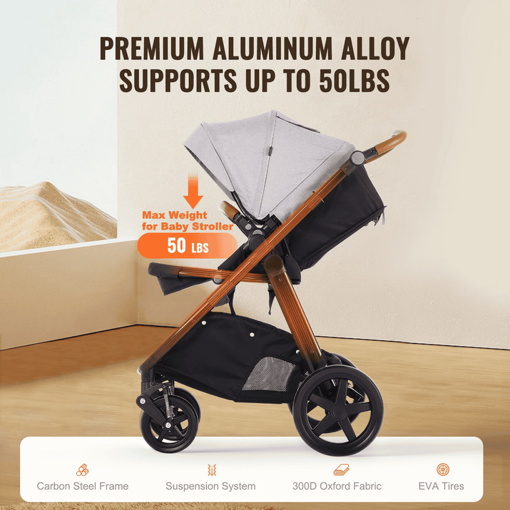 Stroller Travel System With Bassinet Playard Baby Combo Set Light Gray - The Little Big Store