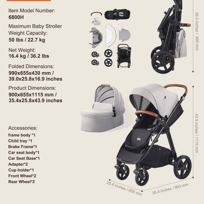 Stroller Travel System With Bassinet Playard Baby Combo Set Light Gray - The Little Big Store