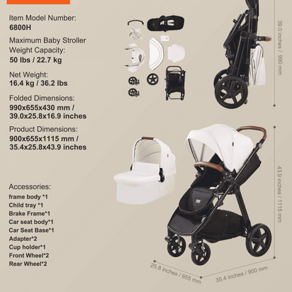 Stroller Travel System With Bassinet Playard Baby Combo Set 2-in-1 White - The Little Big Store