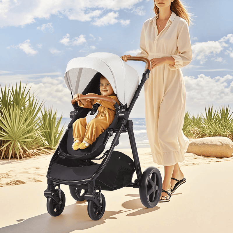 2-in-1 Baby Stroller Travel System with Bassinet & Playard – White