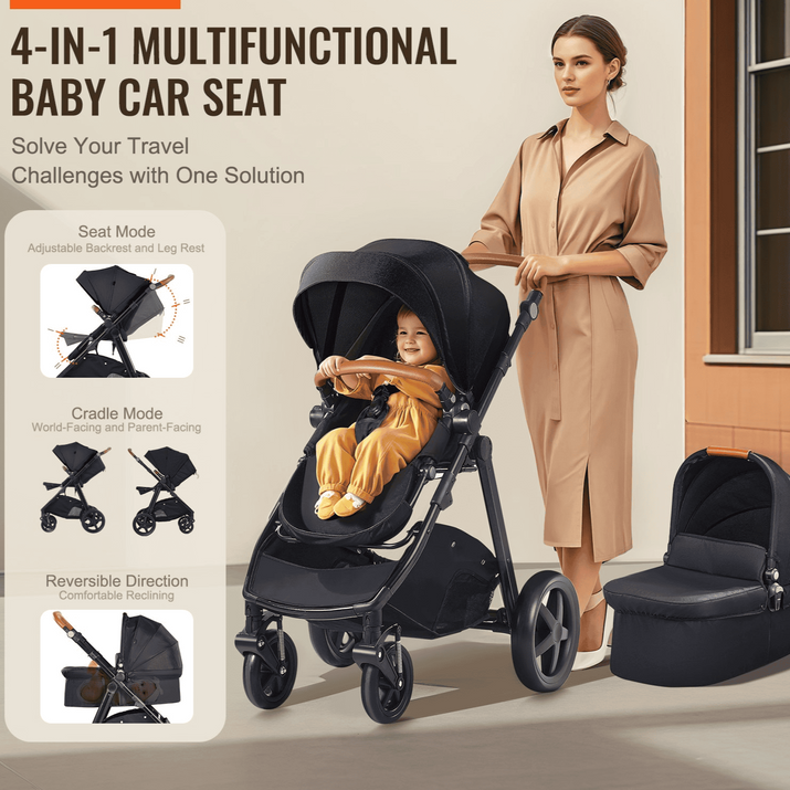 Stroller Travel System With Bassinet Playard Baby Combo Set 2-in-1 Black - The Little Big Store