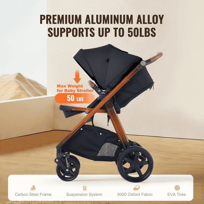 Stroller Travel System With Bassinet Playard Baby Combo Set 2-in-1 Black - The Little Big Store