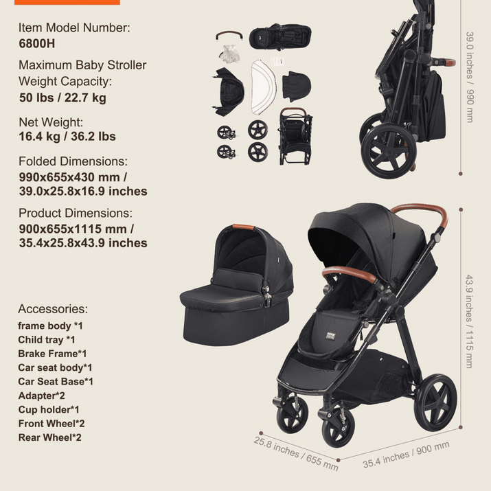 Stroller Travel System With Bassinet Playard Baby Combo Set 2-in-1 Black - The Little Big Store