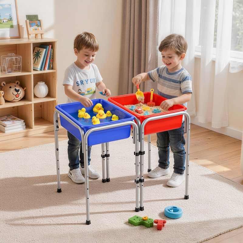Kids Sensory Table with 2 Storage Bins, Adjustable Height Sand and Water Play Station