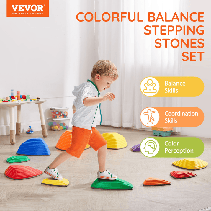 VEVOR Kids Balance Stepping Stones Sensory Obstacle Course 12 PCS Outdoor Indoor - The Little Big Store
