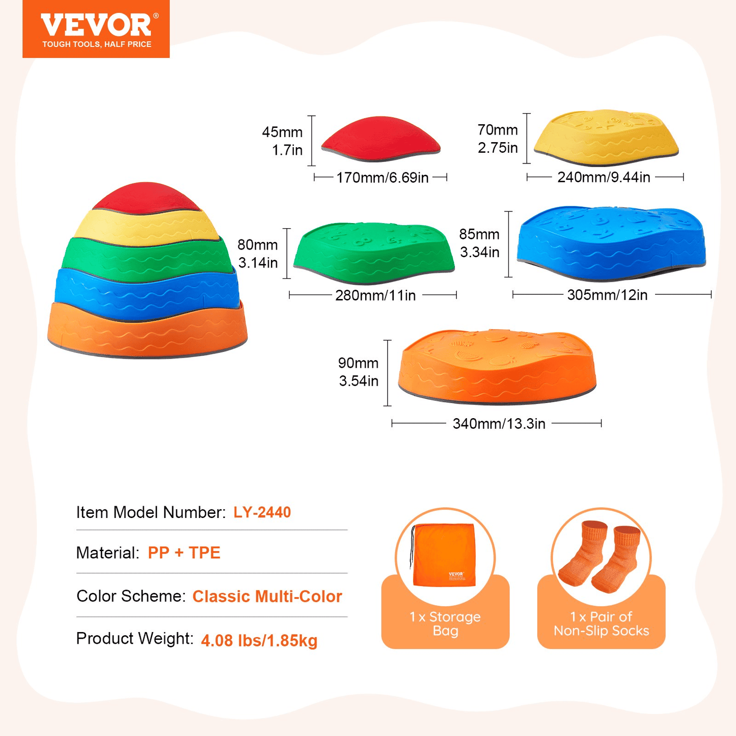 VEVOR Kids Balance Stepping Stones Sensory Obstacle Course 5 PCS Outdoor Indoor - The Little Big Store