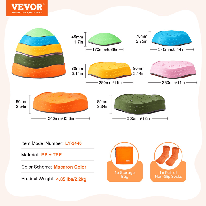 VEVOR Kids Balance Stepping Stones Sensory Obstacle Course 6 PCS Outdoor Indoor - The Little Big Store