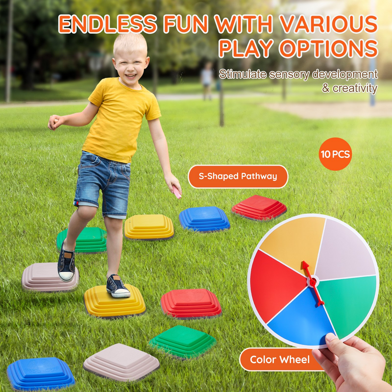 VEVOR Balance Stepping Stones for Kids, 10 PCS, Up to 220 lbs, Non-Slip Toddlers Sensory Stepping Stones, Obstacle Course Coordination Game Toys Indoor or Outdoor Play for Children Aged 3 4 5 6 7 8+