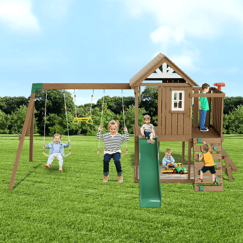 9-in-1 Wooden Outdoor Playground Set for Kids
