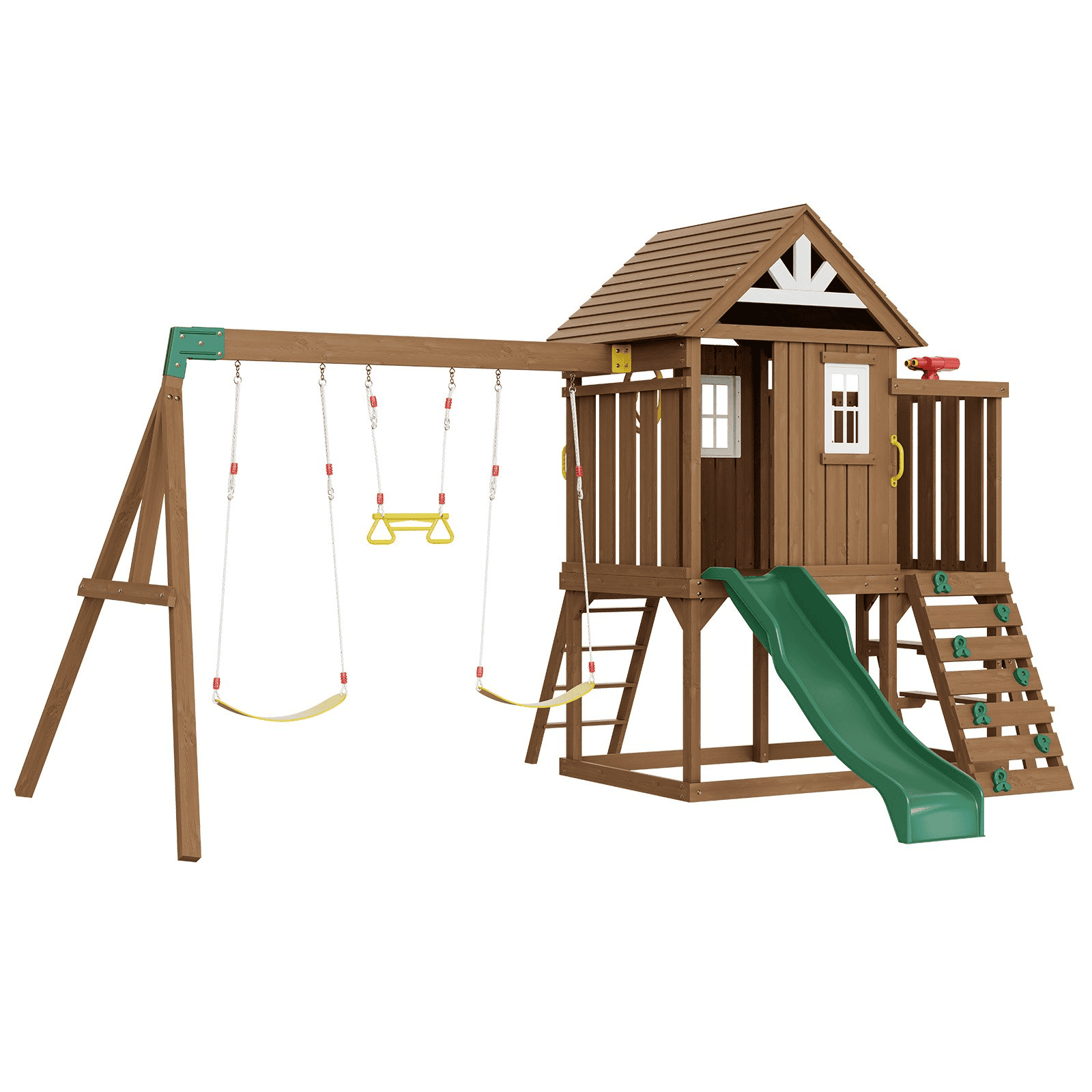 VEVOR Wooden Swing Set 9 IN 1 Outdoor Playground Sets 6 FT Slide Upper Fort