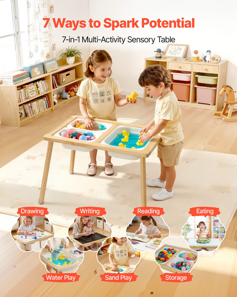 7-in-1 Wooden Sensory Table for Toddlers with Storage Bins