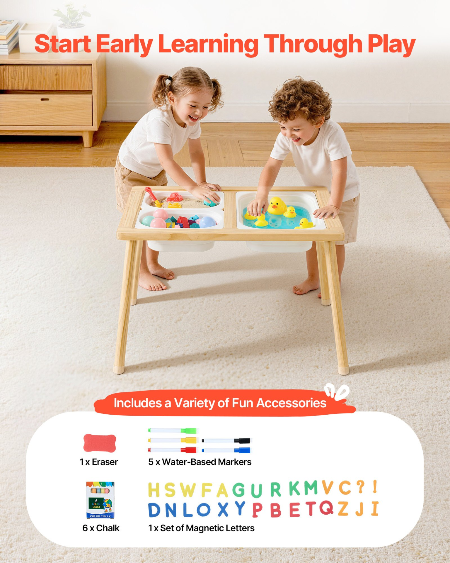 7-in-1 Wooden Sensory Table for Toddlers with Storage Bins