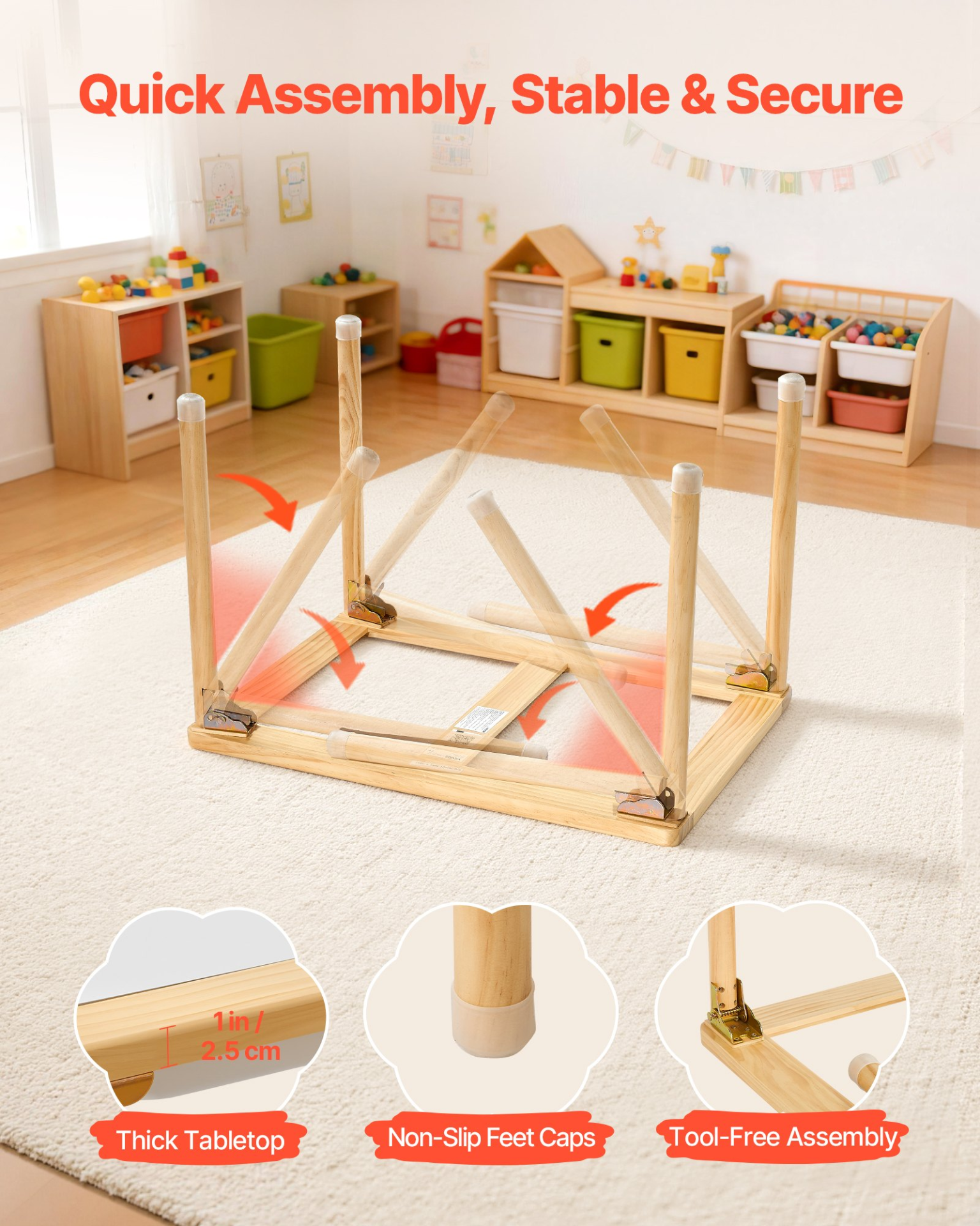 VEVOR Sensory Table for Toddlers, Foldable Wooden Kids Activity Table with Double-Sided Board, Storage Bins, and Non-Slip Feet, for Boys and Girls Playing Sand and Water, Drawing, Studying, Dining
