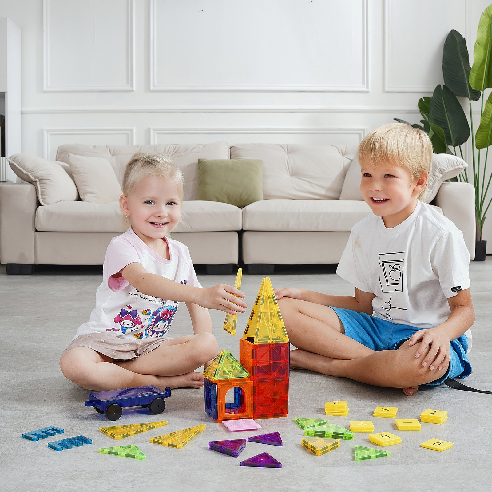 🧲 MagnaBuild™ 3D Tiles – 55-Piece Magnetic STEM Set for Kids 🏗️🎨