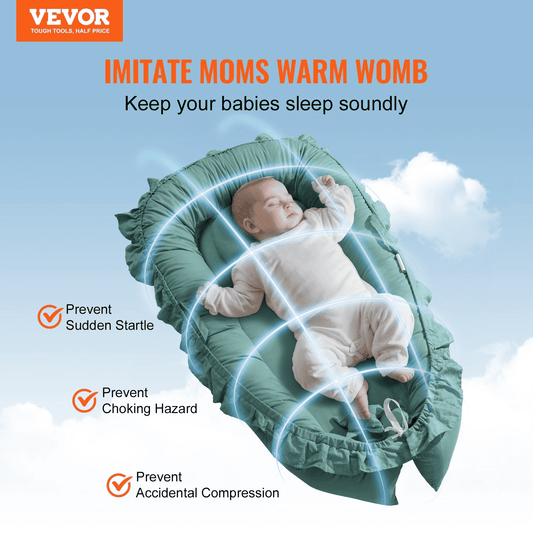 VEVOR Baby Infant Lounger 100% Cotton Soft Newborn Nest Sleeper with Headrest - The Little Big Store