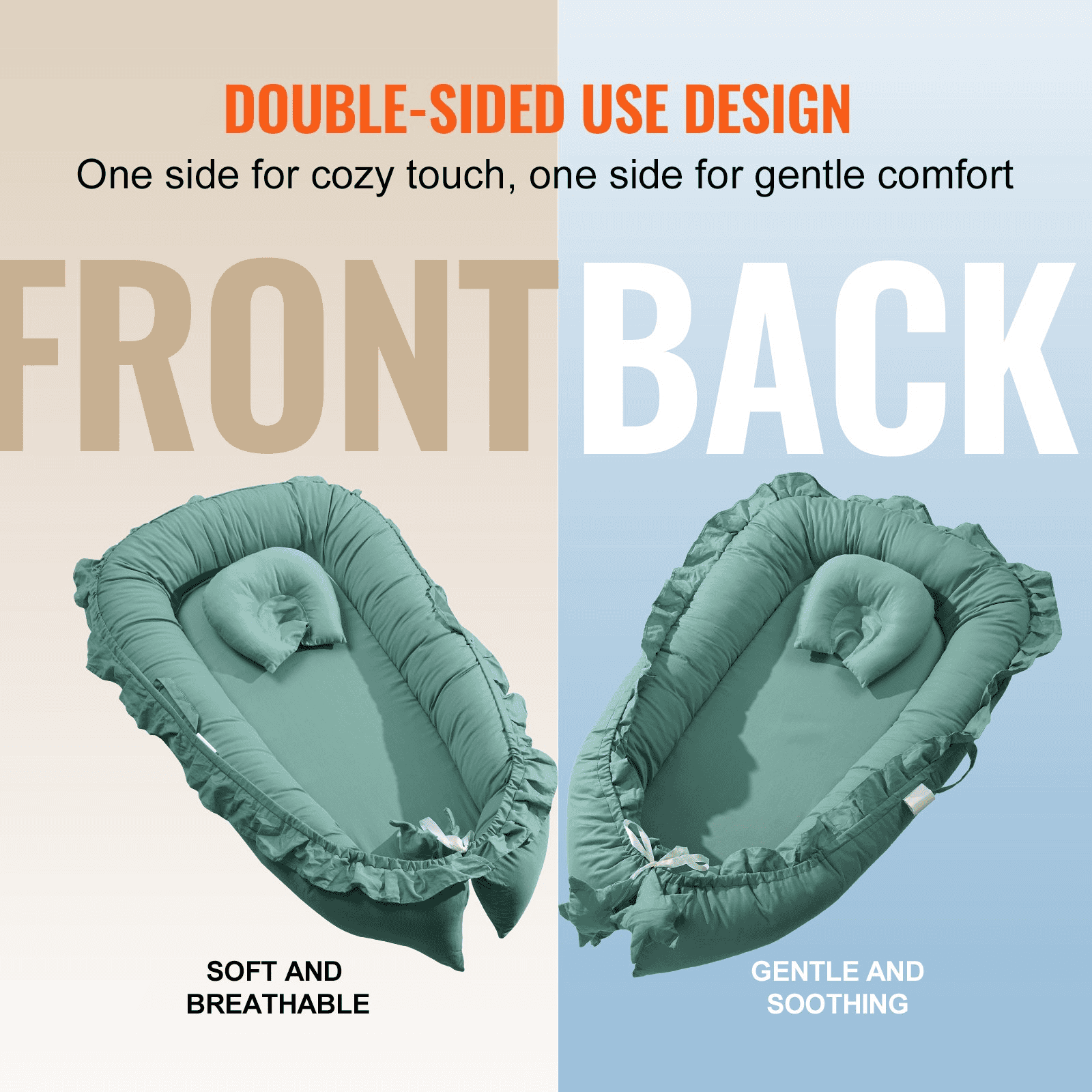 VEVOR Baby Infant Lounger 100% Cotton Soft Newborn Nest Sleeper with Headrest - The Little Big Store