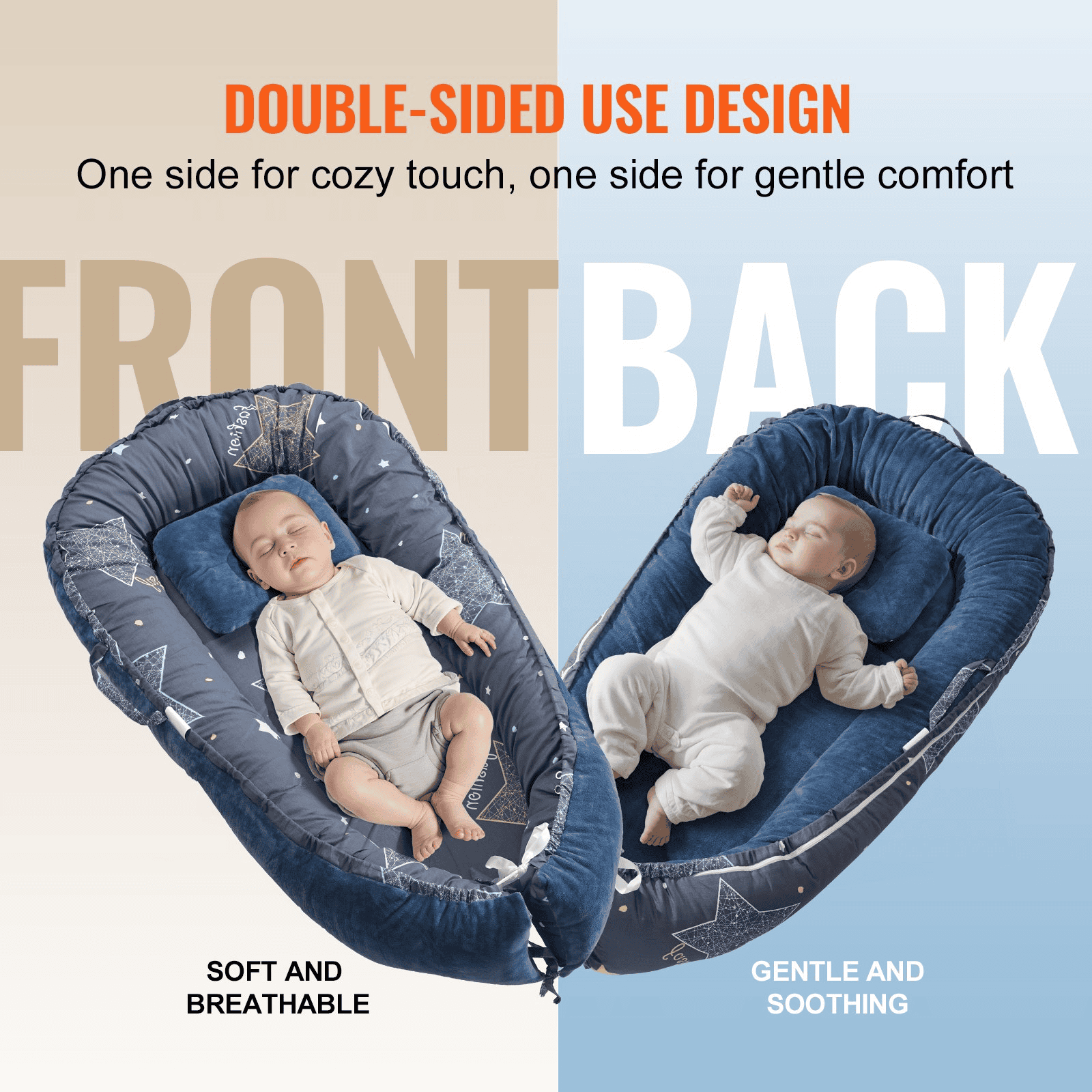 VEVOR Baby Infant Lounger 100% Cotton Soft Newborn Nest Sleeper with Headrest - The Little Big Store