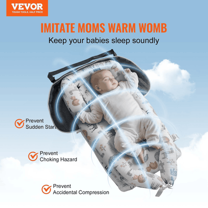 VEVOR Baby Lounger Baby Nest Sleeper for Newborn 100% Cotton with Headrest - The Little Big Store
