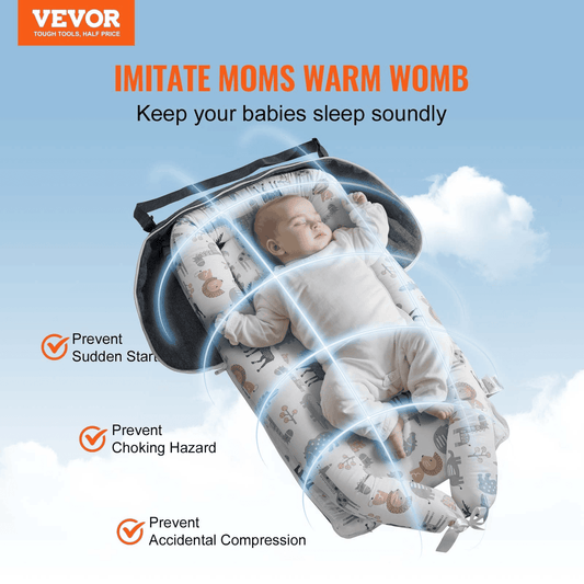 VEVOR Baby Lounger Baby Nest Sleeper for Newborn 100% Cotton with Headrest - The Little Big Store