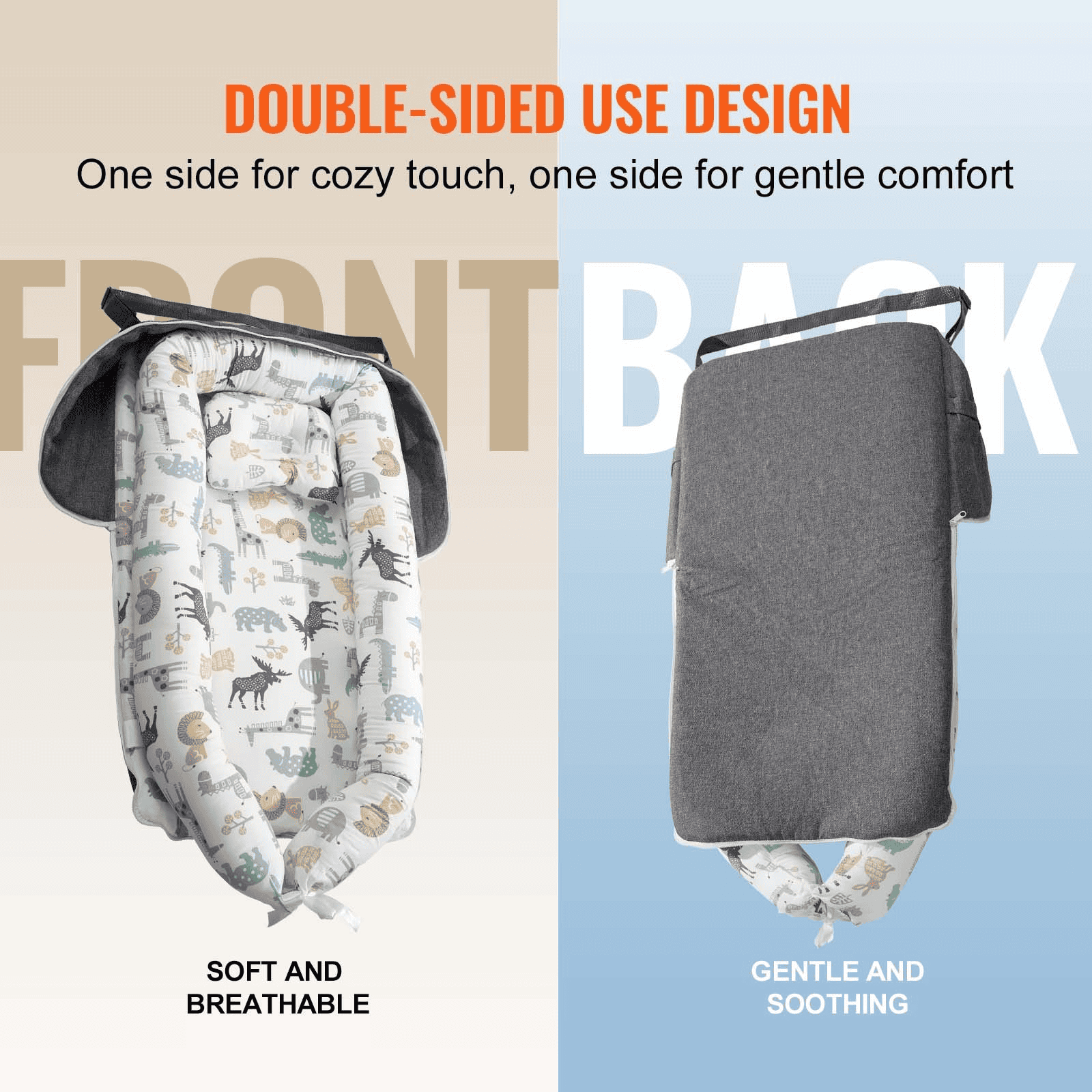 VEVOR Baby Lounger Baby Nest Sleeper for Newborn 100% Cotton with Headrest - The Little Big Store