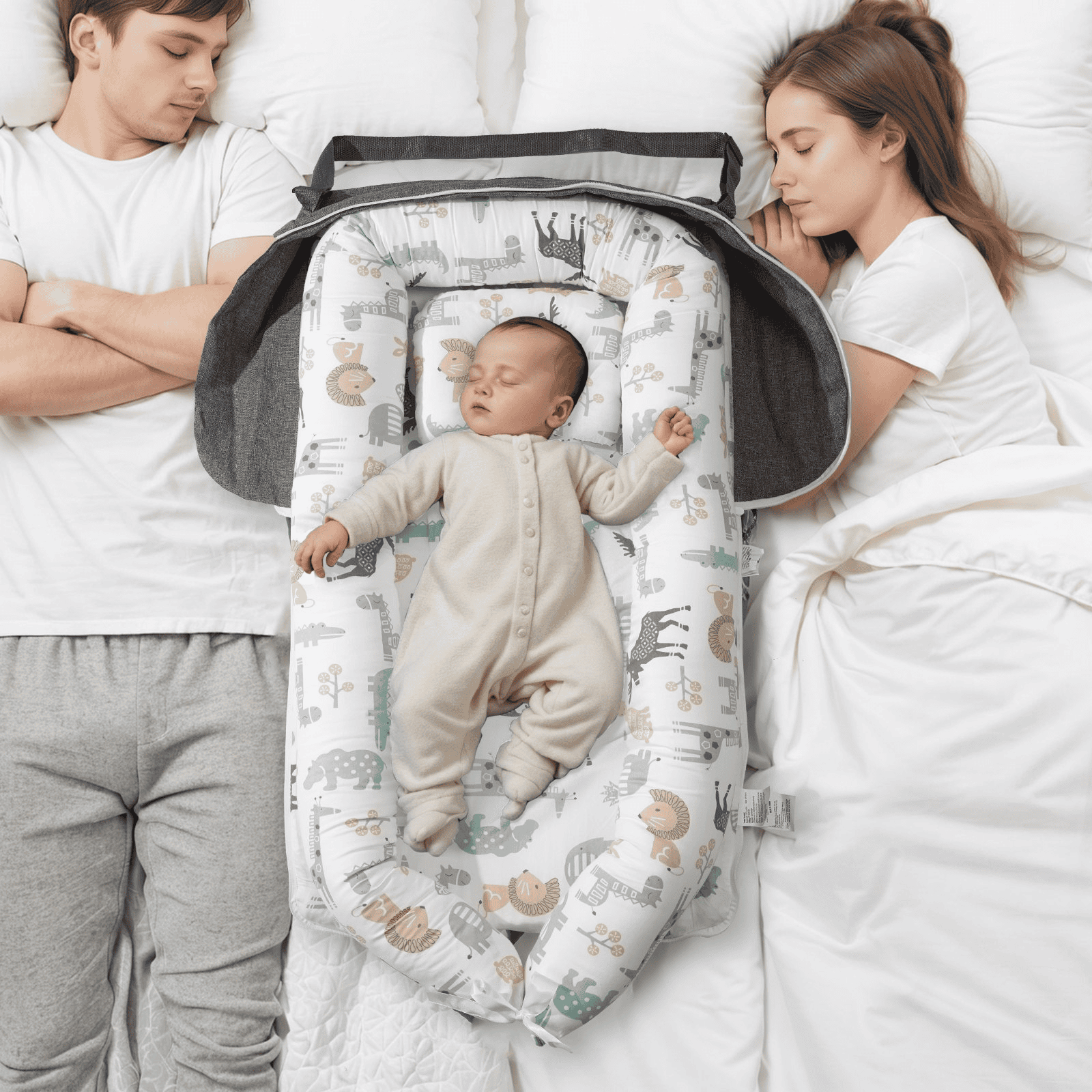 VEVOR Baby Lounger Baby Nest Sleeper for Newborn 100% Cotton with Headrest - The Little Big Store