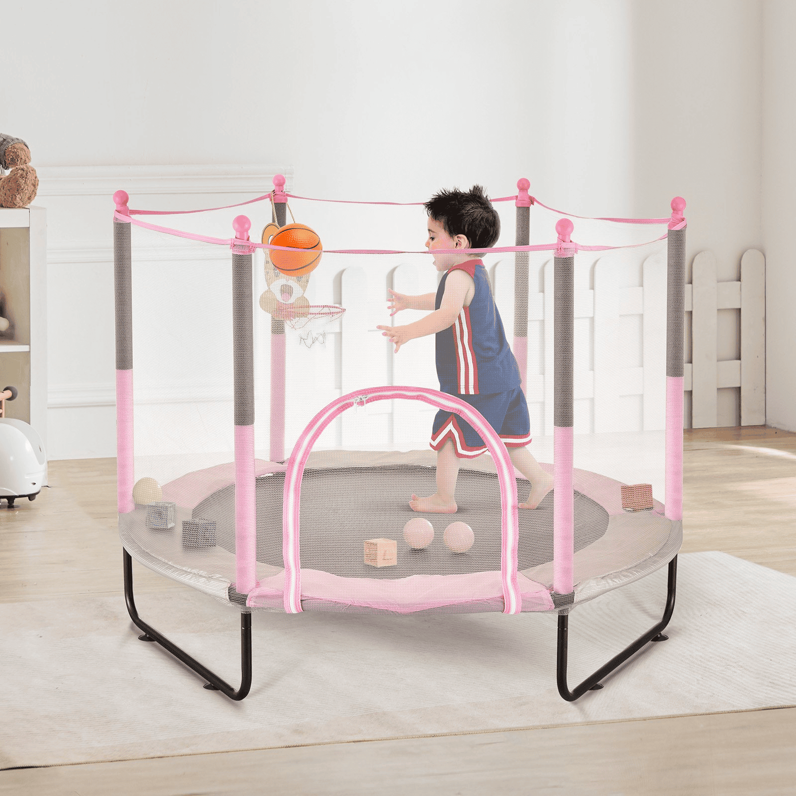 60" Trampoline for Kids Mini Toddler Trampoline with Net Indoor Outdoor - The Little Big Store