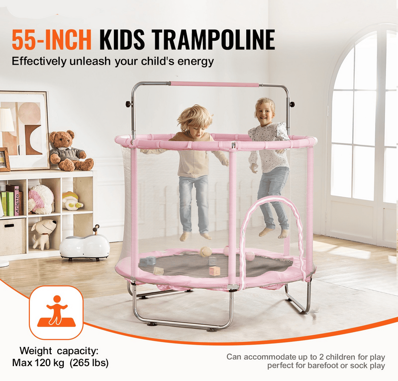 55" Kids Trampoline with Safety Net & Adjustable Handle