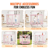Supplier collage showing trampoline accessories and activity configurations