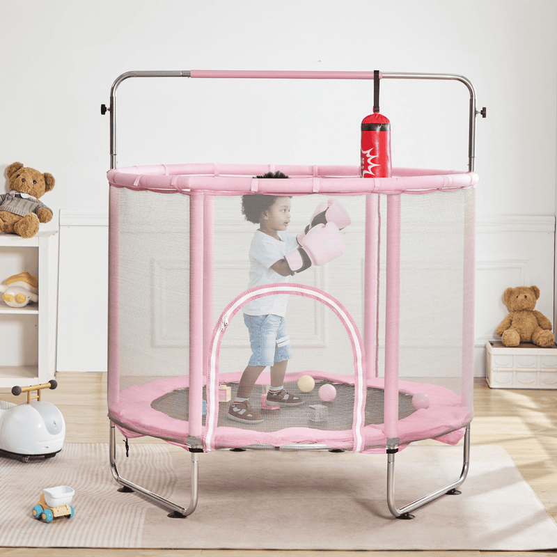 55" Kids Trampoline with Safety Net & Adjustable Handle