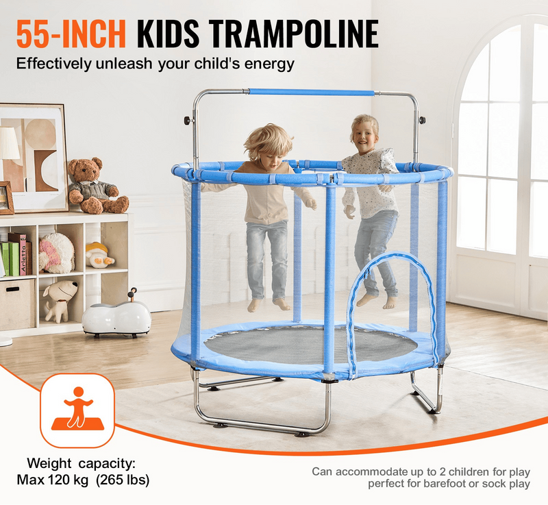 55-Inch Kids Trampoline with Safety Net | Indoor & Outdoor Mini Trampoline