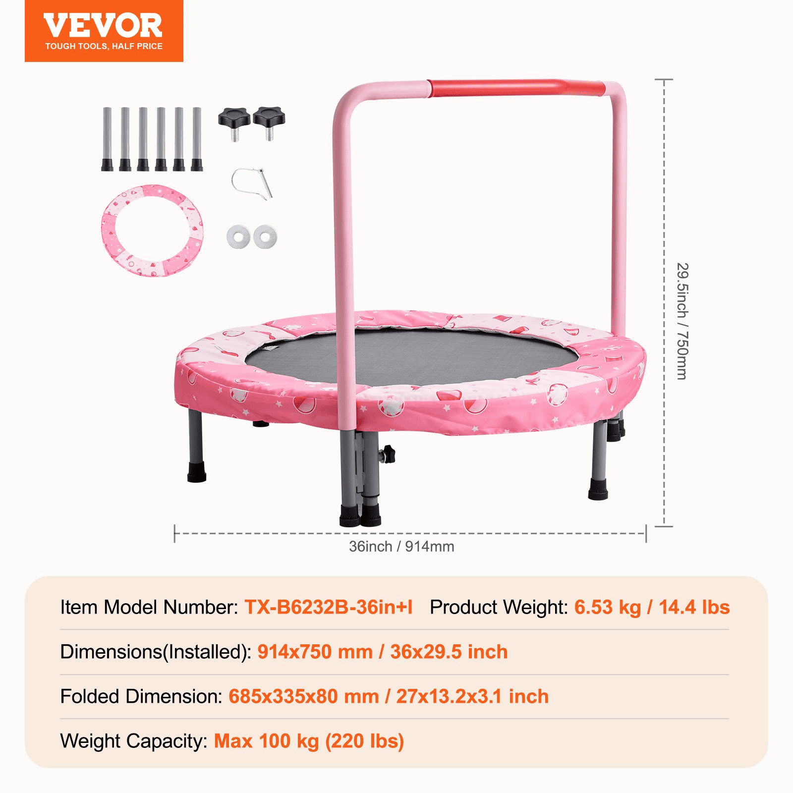 36" Trampoline for Kids Foldable Mini Toddler Trampoline Indoor Outdoor - The Little Big Store