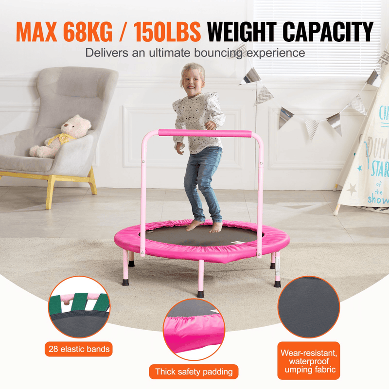36-Inch Foldable Mini Trampoline with Handle – Pink