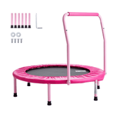 Pink mini trampoline with legs, handle and assembly hardware