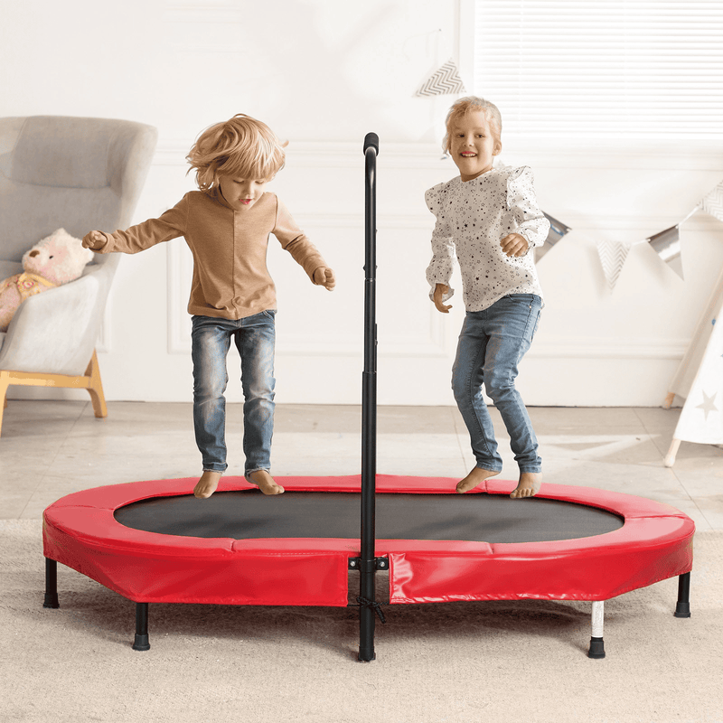 56" Kids Indoor Trampoline with Adjustable Handle & Foldable Design